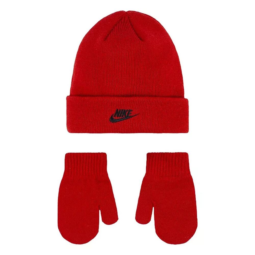 Nike Child Futura Red Beanie and Gloves Set for Boys and Girls Size 2/4 T